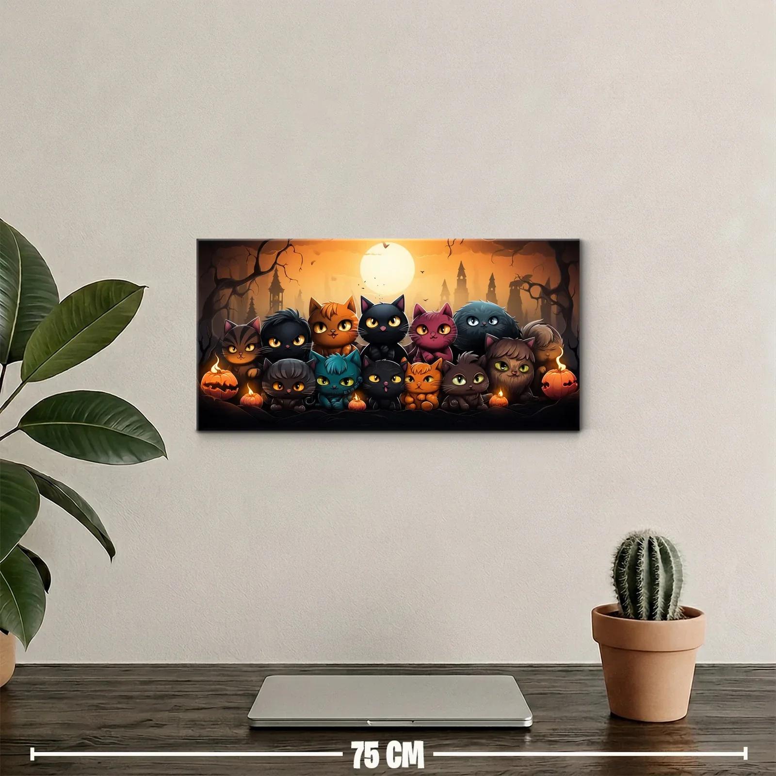 Cuadro grupo de gatos de Halloween con luna luminosa — miniatura 2