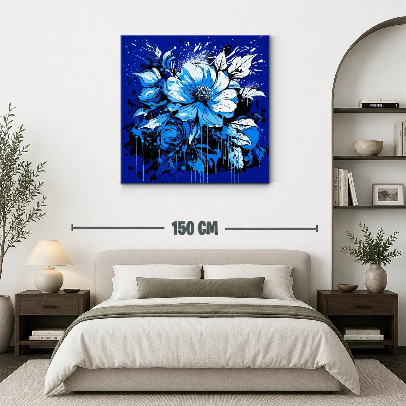 Cuadro floral vibrante en tonos azules intensos y negros — miniatura 3