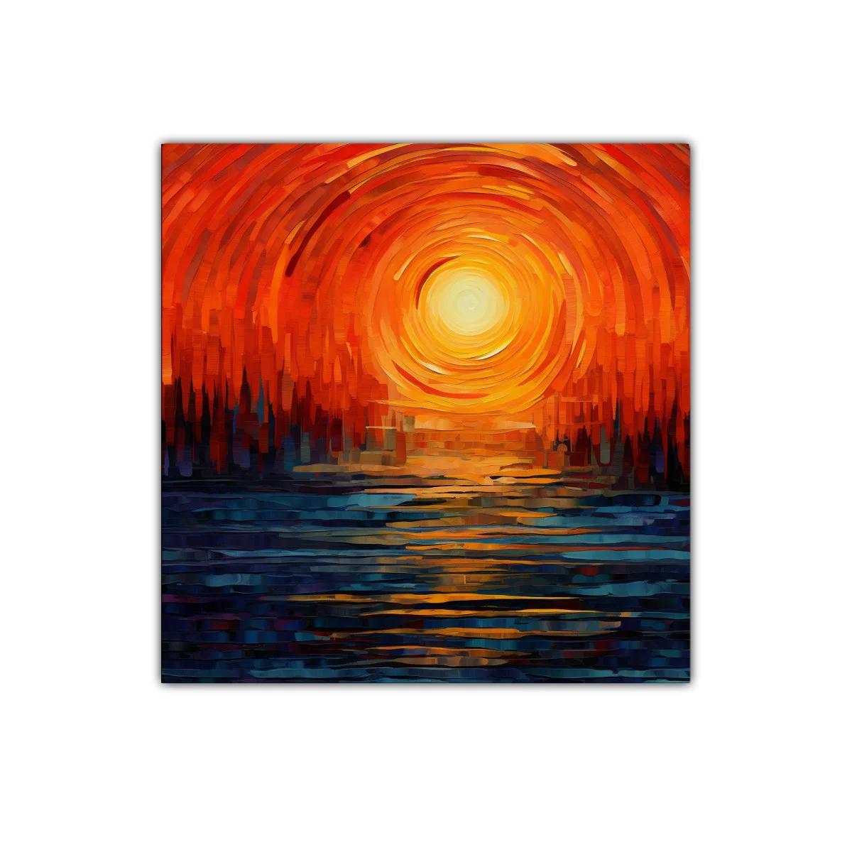 Cuadro abstracto con atardecer en tonos cálidos y contrastantes — imagen principal