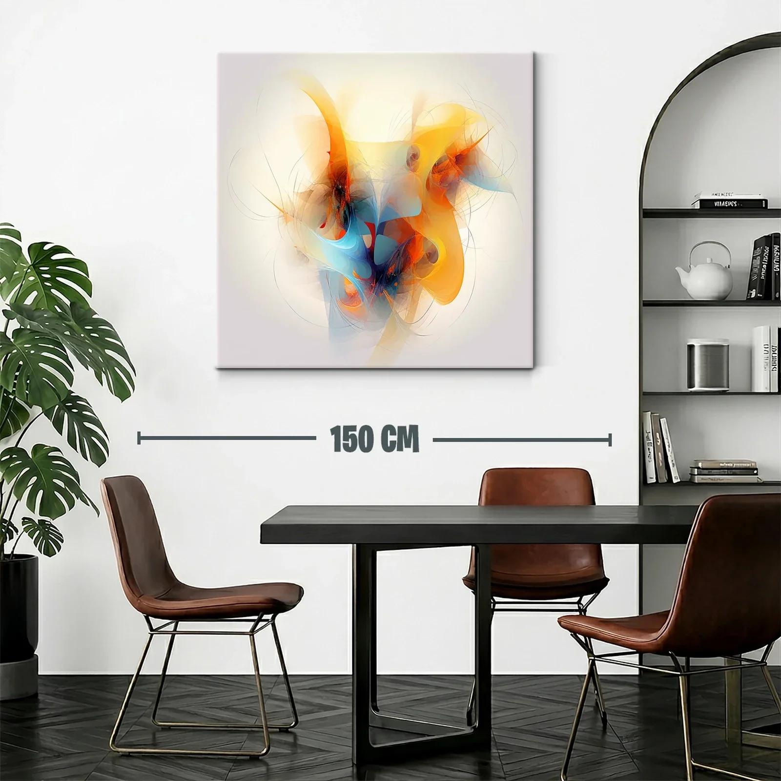 Cuadro abstracto con vibrantes formas en tonos cálidos y azules — miniatura 2