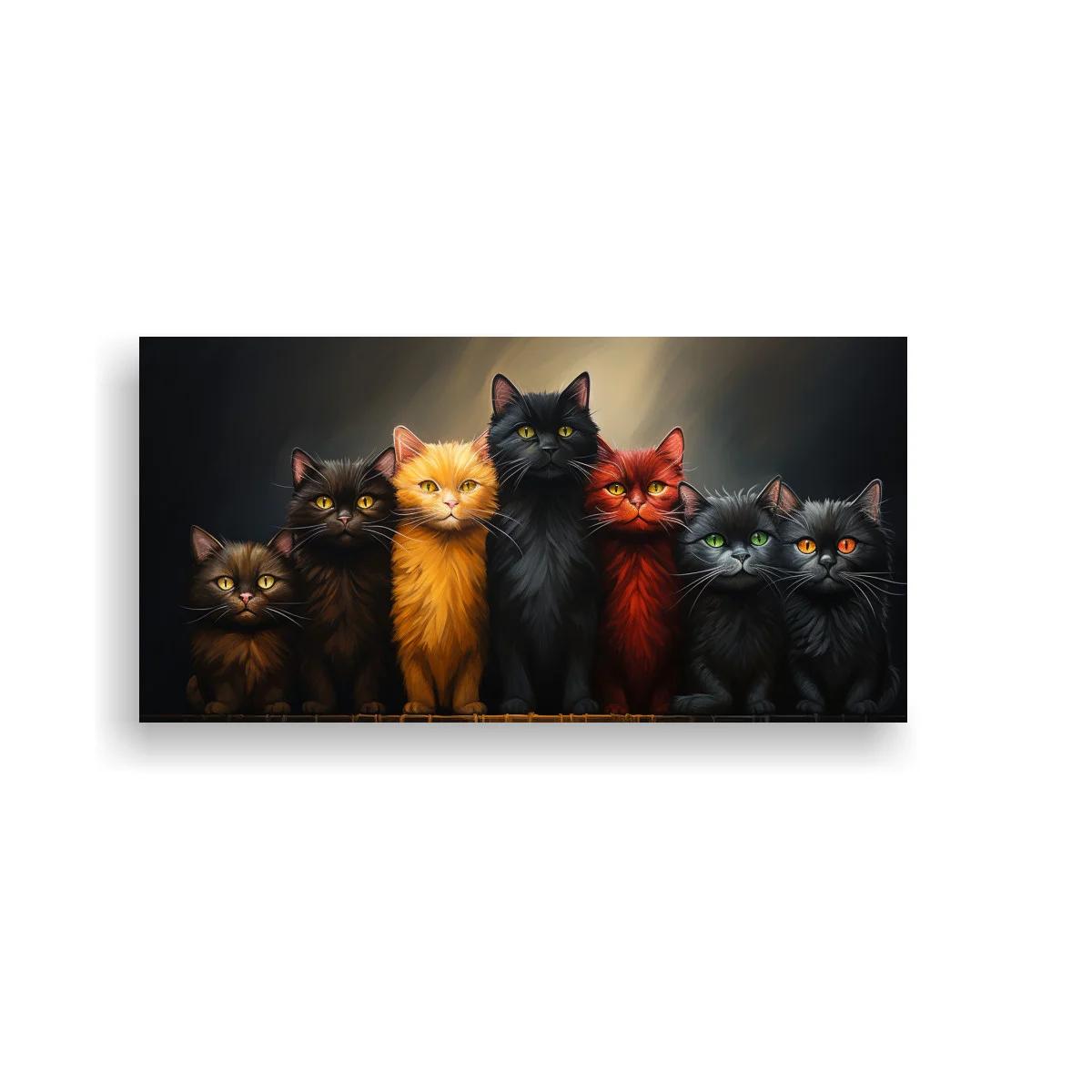 Cuadro grupo de gatos con halo de luz