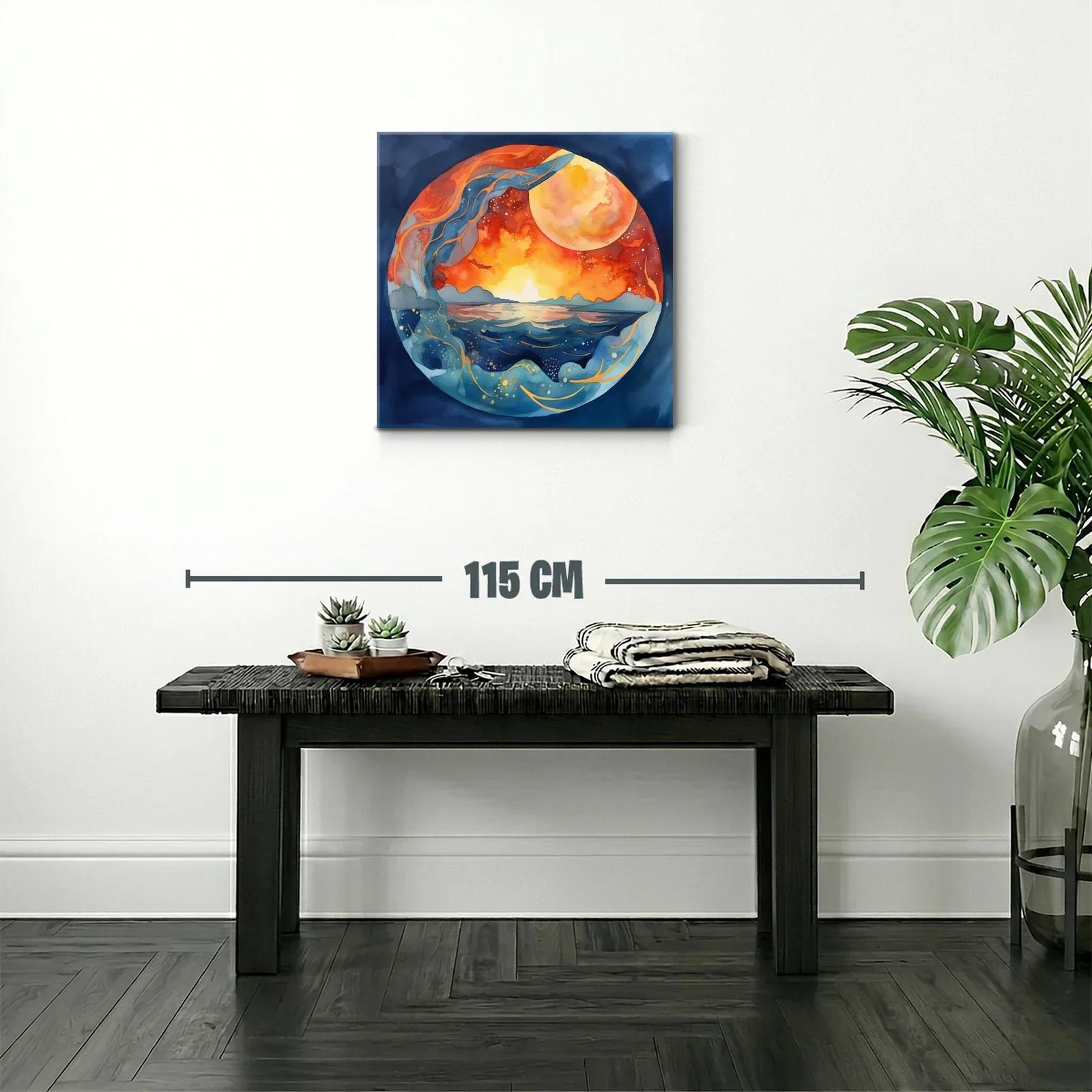 Atardecer celestial con mar y luna gigante vibrante — miniatura 2