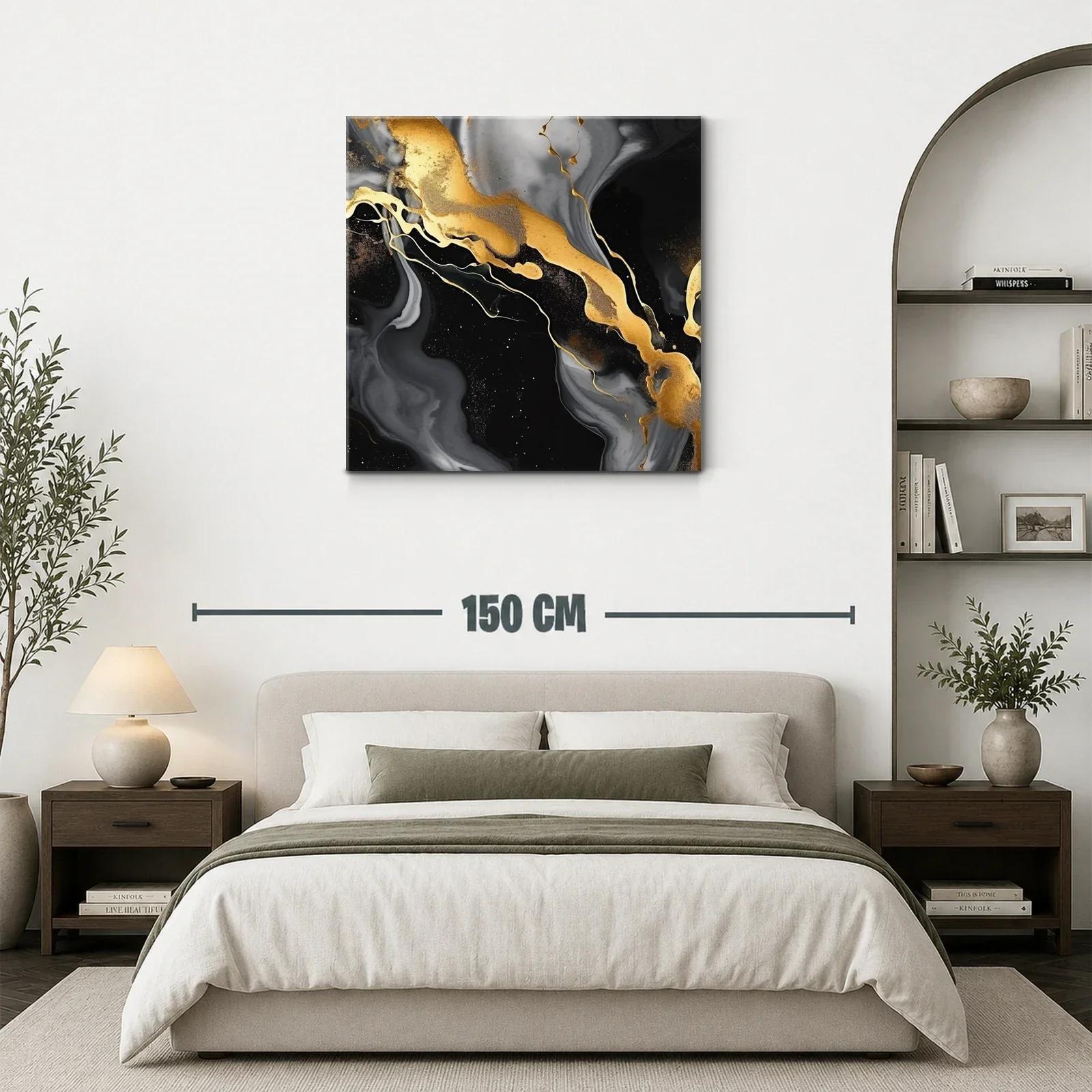 Cuadro abstracto con efectos dorados y negros elegantes — miniatura 3