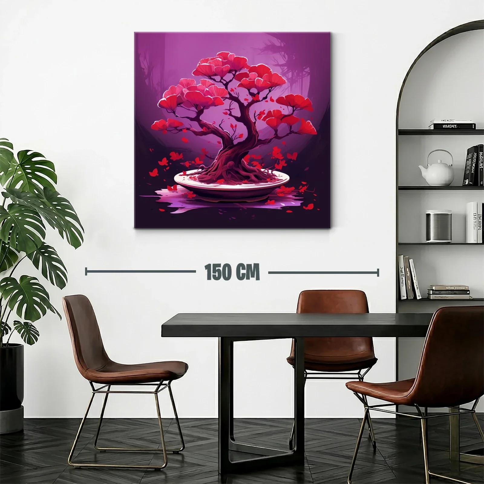 Árbol bonsái con flores rojas sobre fondo lila vibrante — miniatura 2