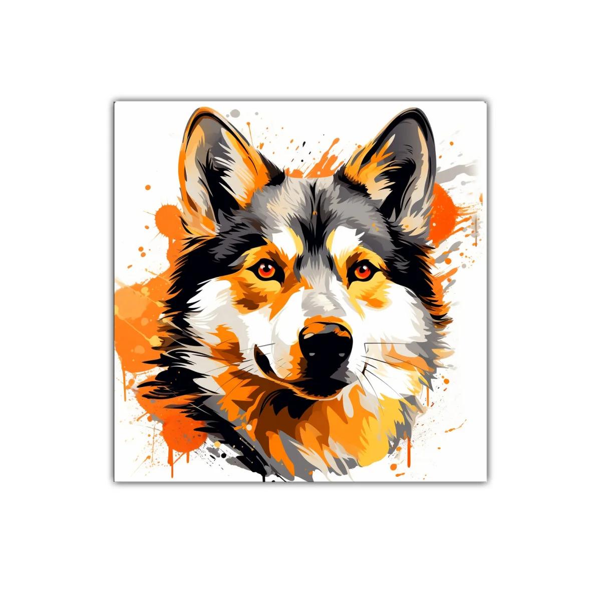 Retrato vibrante de perro husky en tonos naranjas y negros — imagen principal