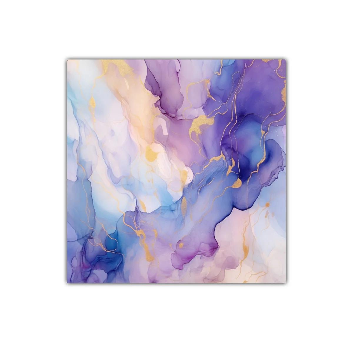 Cuadro abstracto con tonos morados y dorados sofisticados — miniatura 1