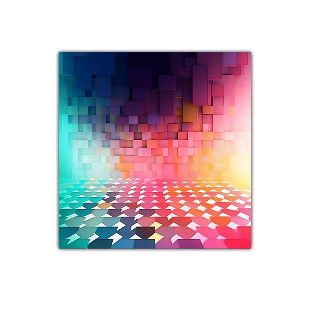 Cuadro geométrico con cubos y tonalidades vibrantes — imagen principal