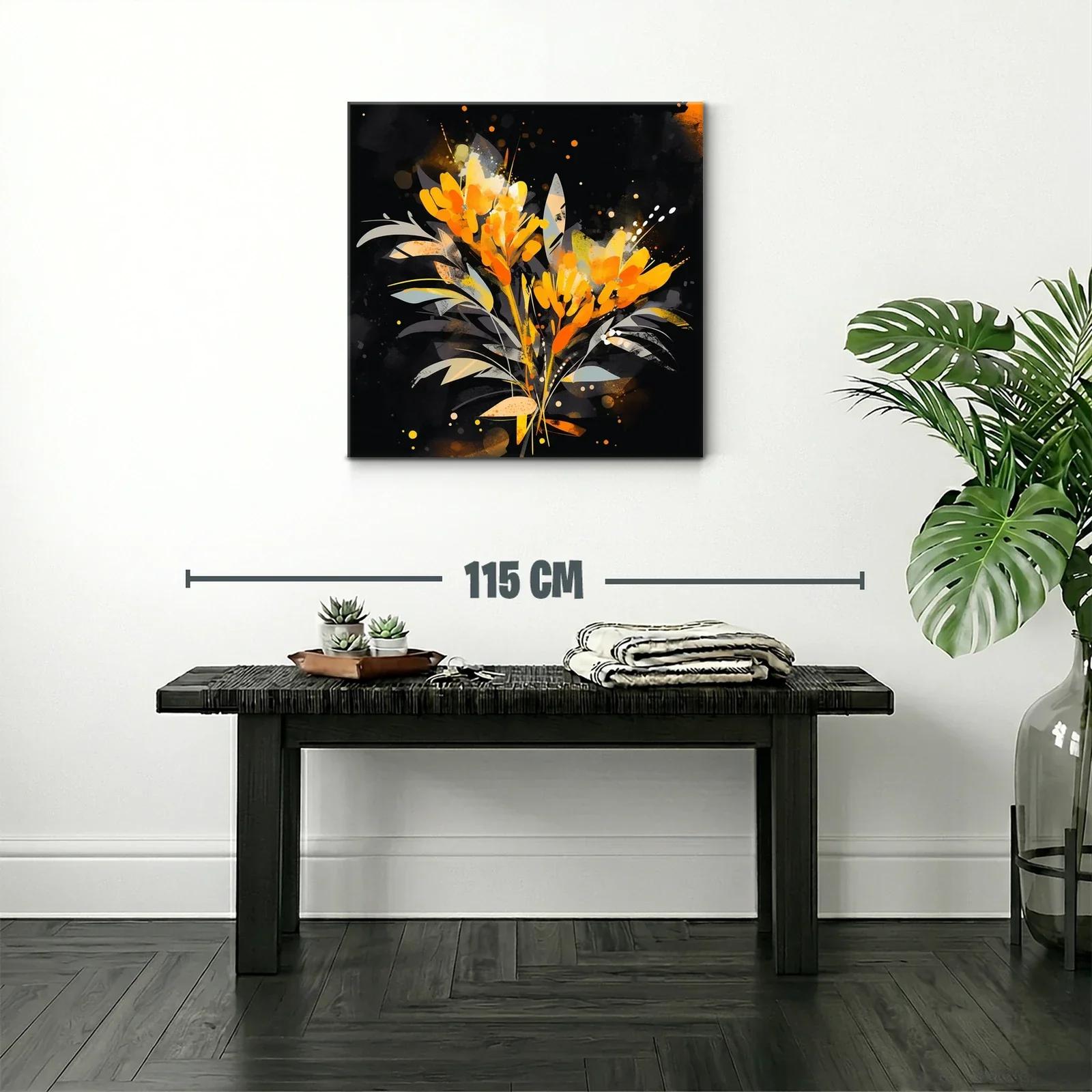 Cuadro moderno con flores naranja y detalles grisáceos — miniatura 2