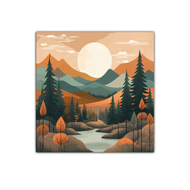 Paisaje sereno con montañas y río al atardecer