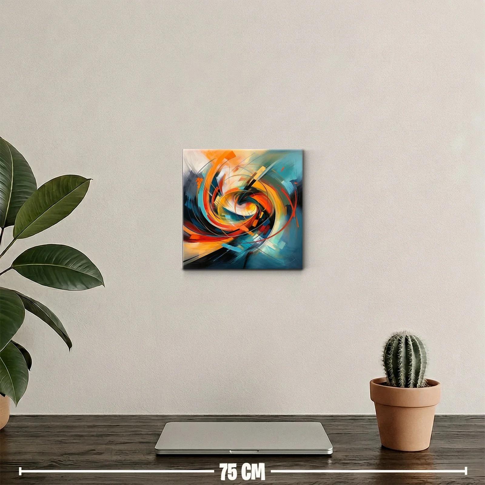 Cuadro abstracto con remolino en tonos cálidos y fríos — miniatura 2