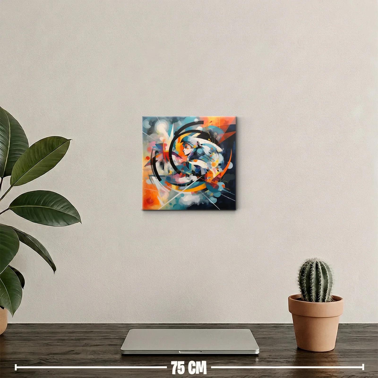 Cuadro abstracto con perfil femenino y formas dinámicas — miniatura 2