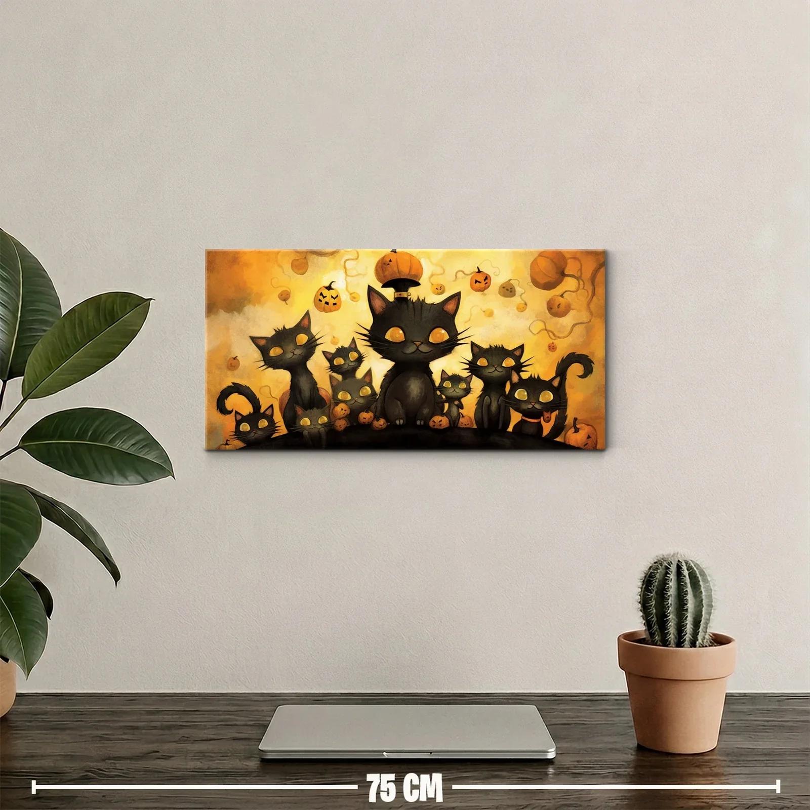 Cuadro gatos negros con calabazas y colas curvadas — miniatura 2