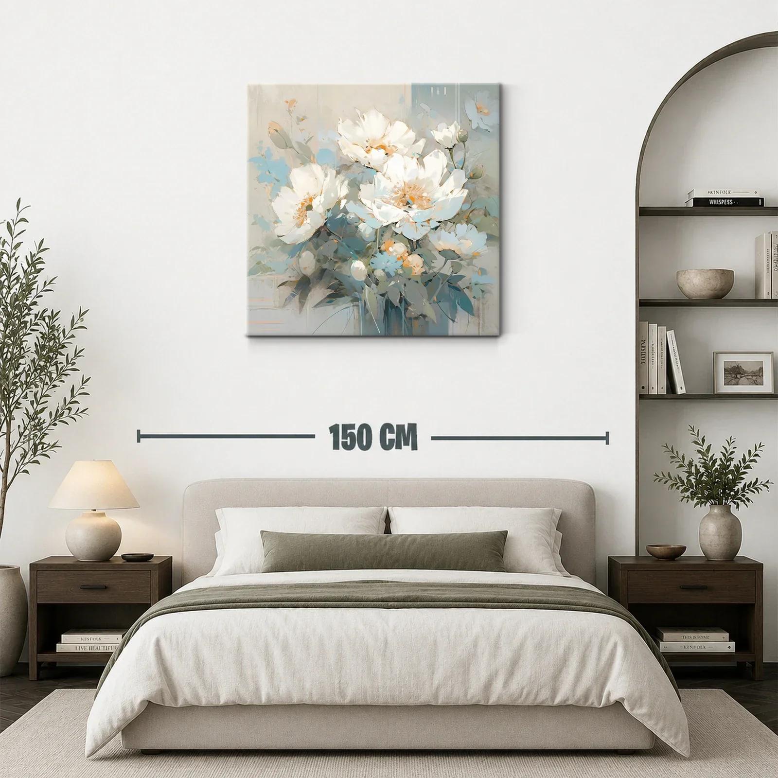 Cuadro con flores blancas y tonos suaves azules y beige — miniatura 3