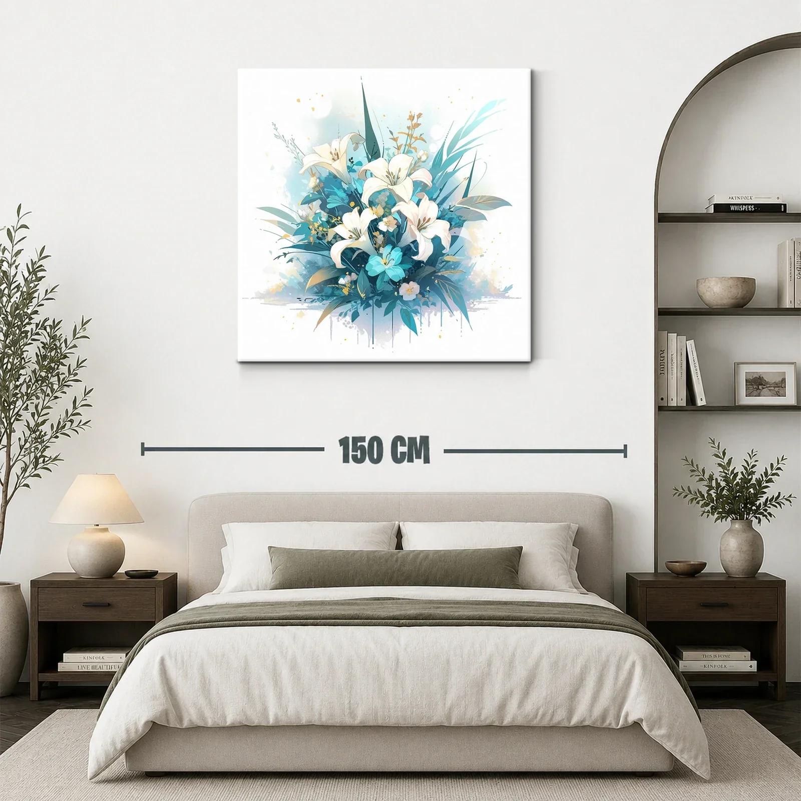 Elegante ramo de lirios blancos con toques azules y dorados — miniatura 3
