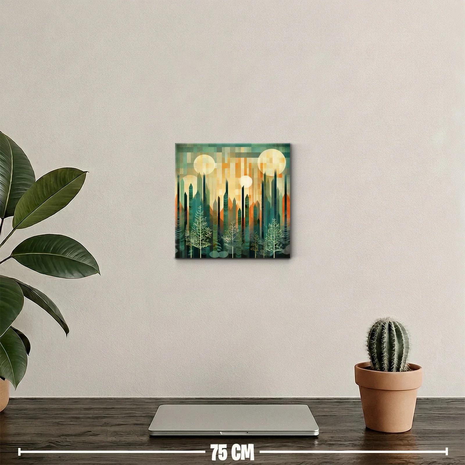 Paisaje geométrico de bosque y lunas brillantes — miniatura 2