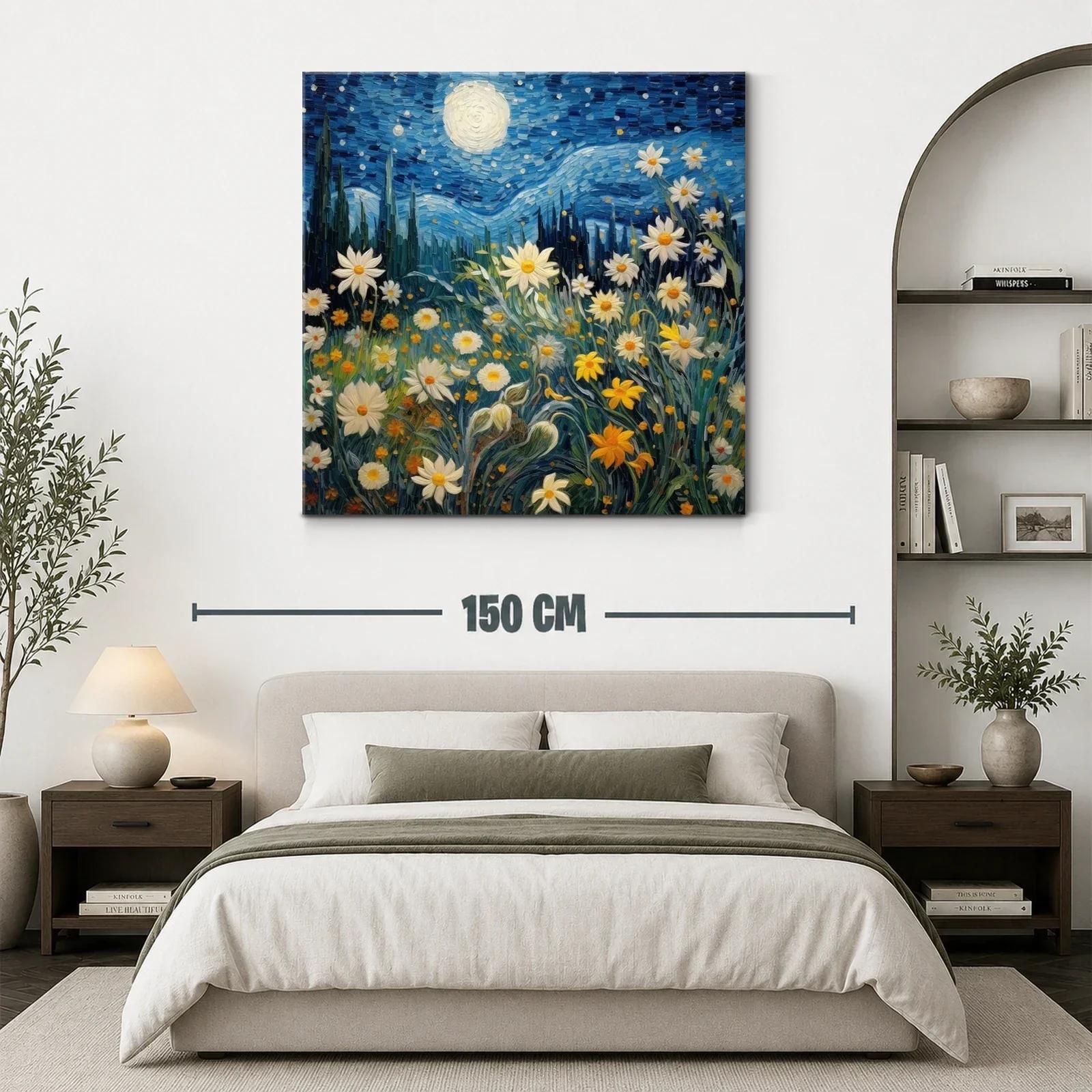 Jardín de flores bajo cielo estrellado y luna llena — miniatura 3