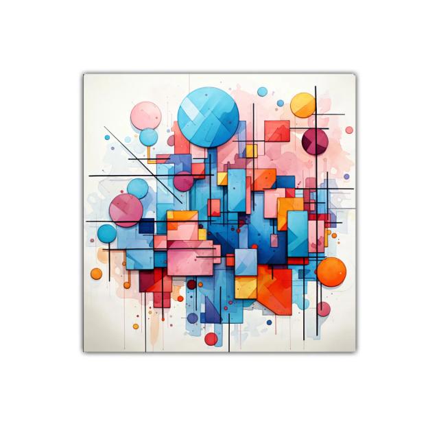 Cuadro decorativo abstracto con formas geométricas y colores vivos