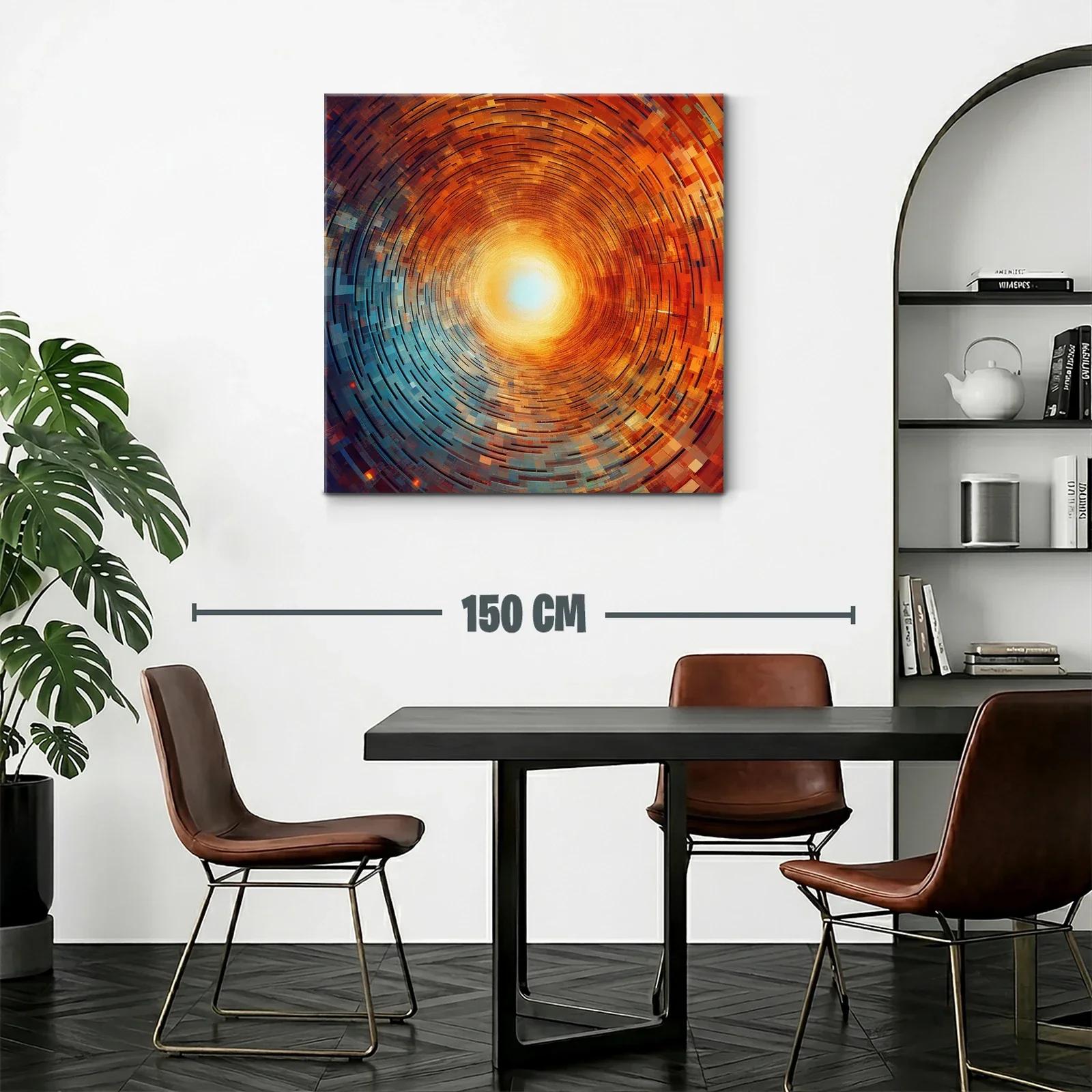 Cuadro abstracto con espiral radiante en tonos cálidos y fríos — miniatura 2