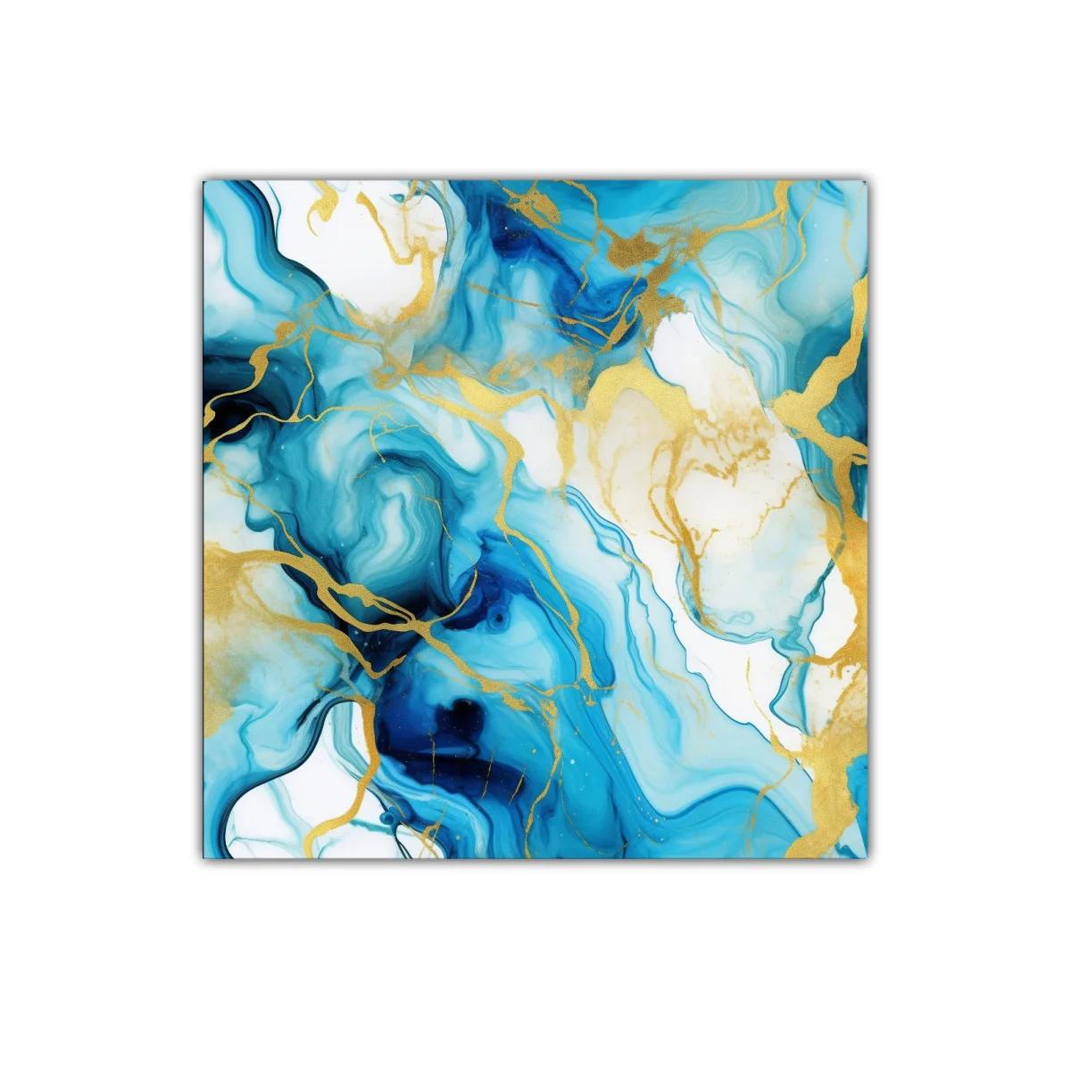 Arte abstracto con tonos azules y detalles dorados — imagen principal