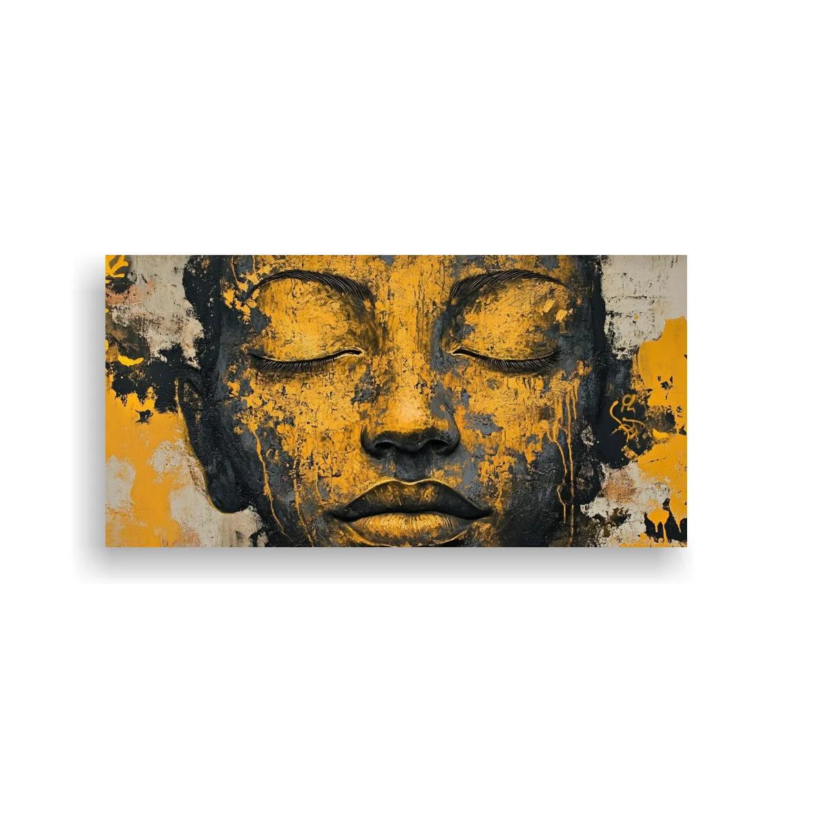 Cuadro rostro de Buda vintage con tonos mostaza