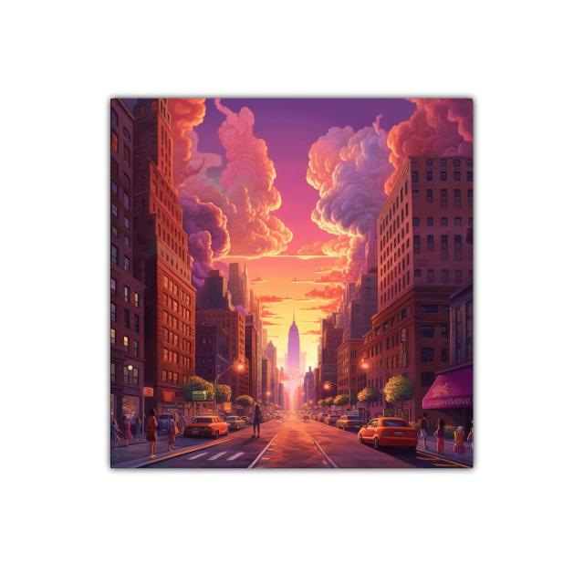 Atardecer en ciudad con cielo de nubes vibrantes