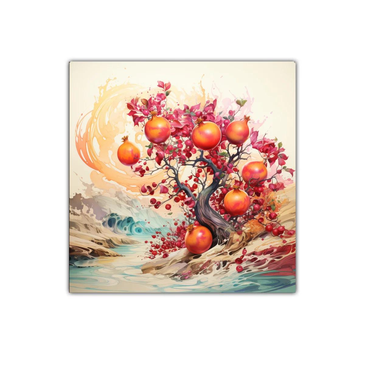 Cuadro decorativo árbol frutal con granadas vibrantes — miniatura 1