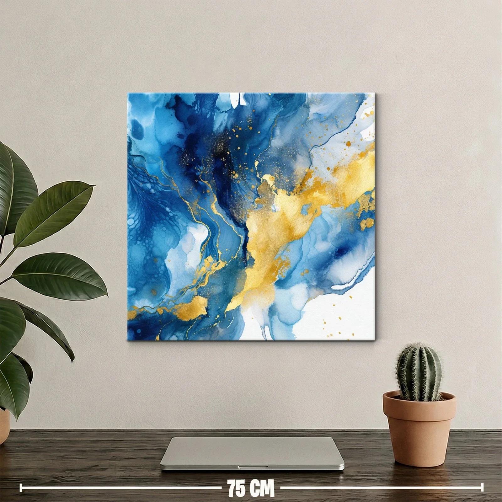 Cuadro abstracto azul y oro para ambientes modernos — miniatura 2