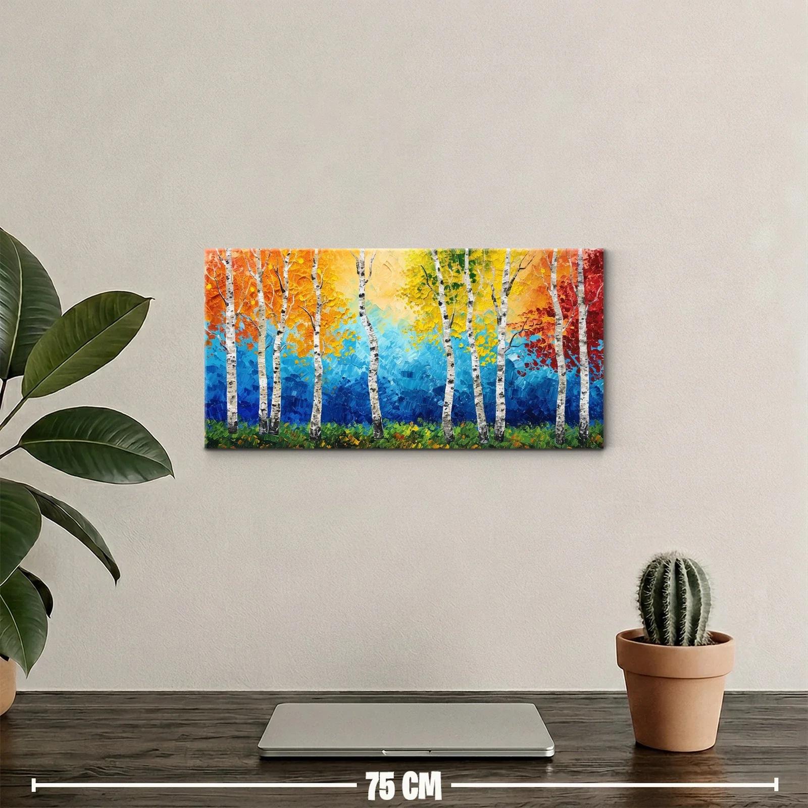 Cuadro bosque de abedules con follaje cálido y fondo azul — miniatura 2