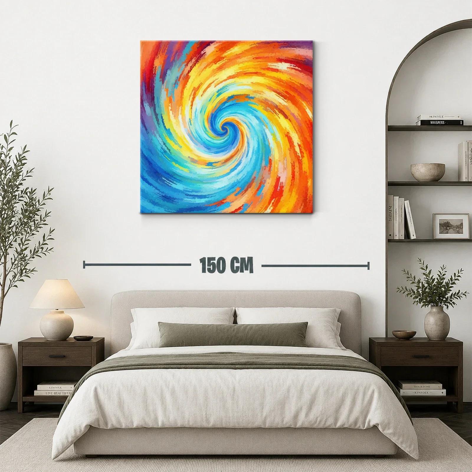 Cuadro abstracto espiral con vibrantes tonos cálidos y fríos — miniatura 3