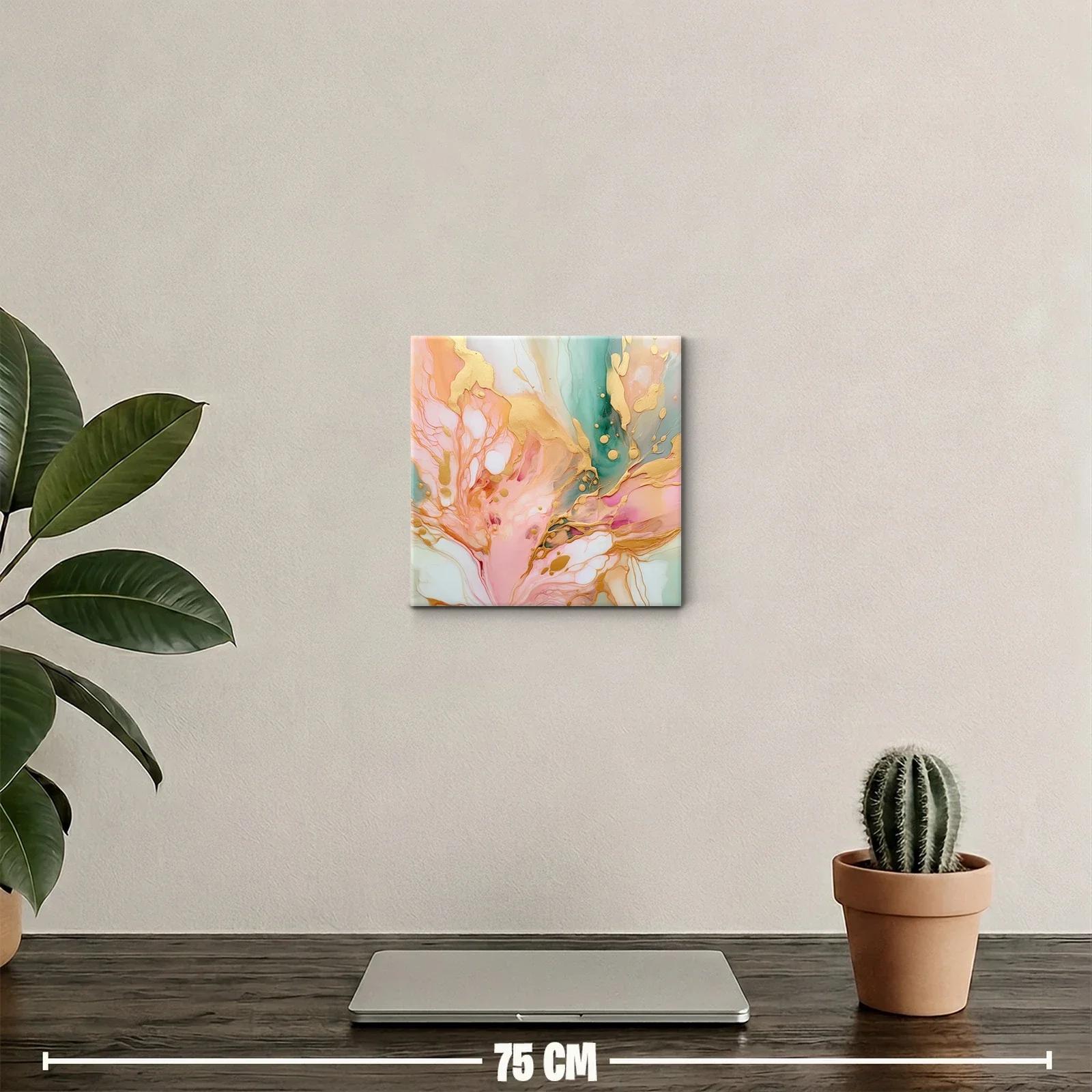 Cuadro artístico abstracto en tonos pastel con dorado brillante — miniatura 2