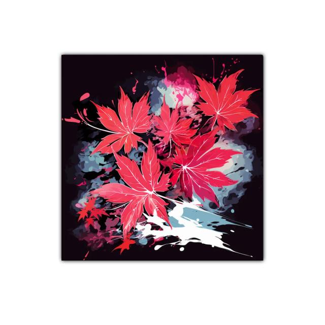 Cuadro decorativo con vibrantes hojas rojas y fondo oscuro