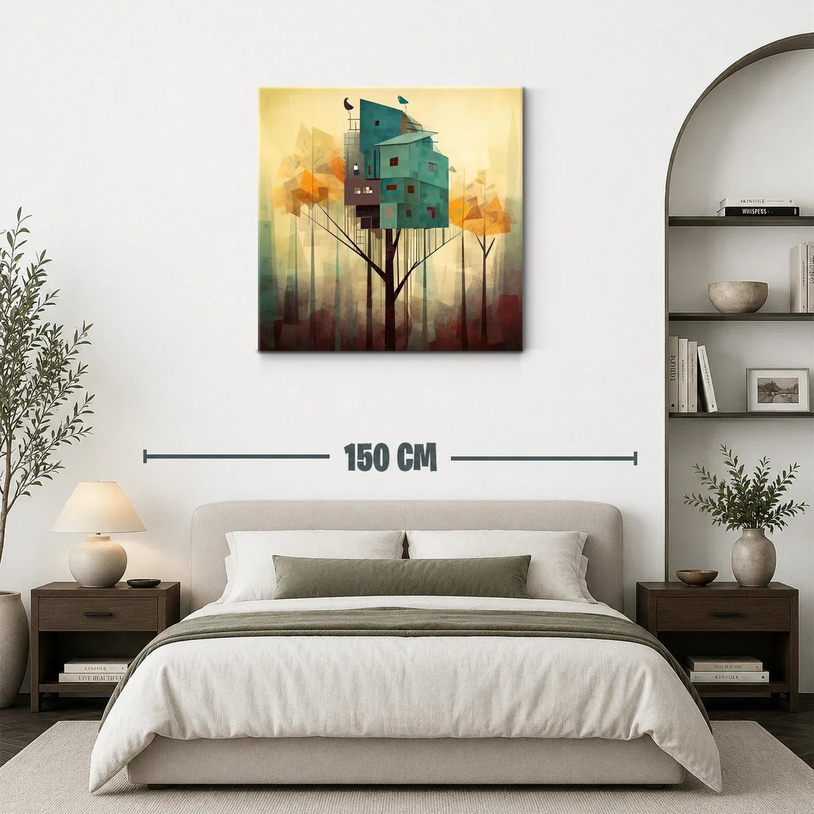 Casa en el Árbol con Aves en Bosque Abstracto — miniatura 3