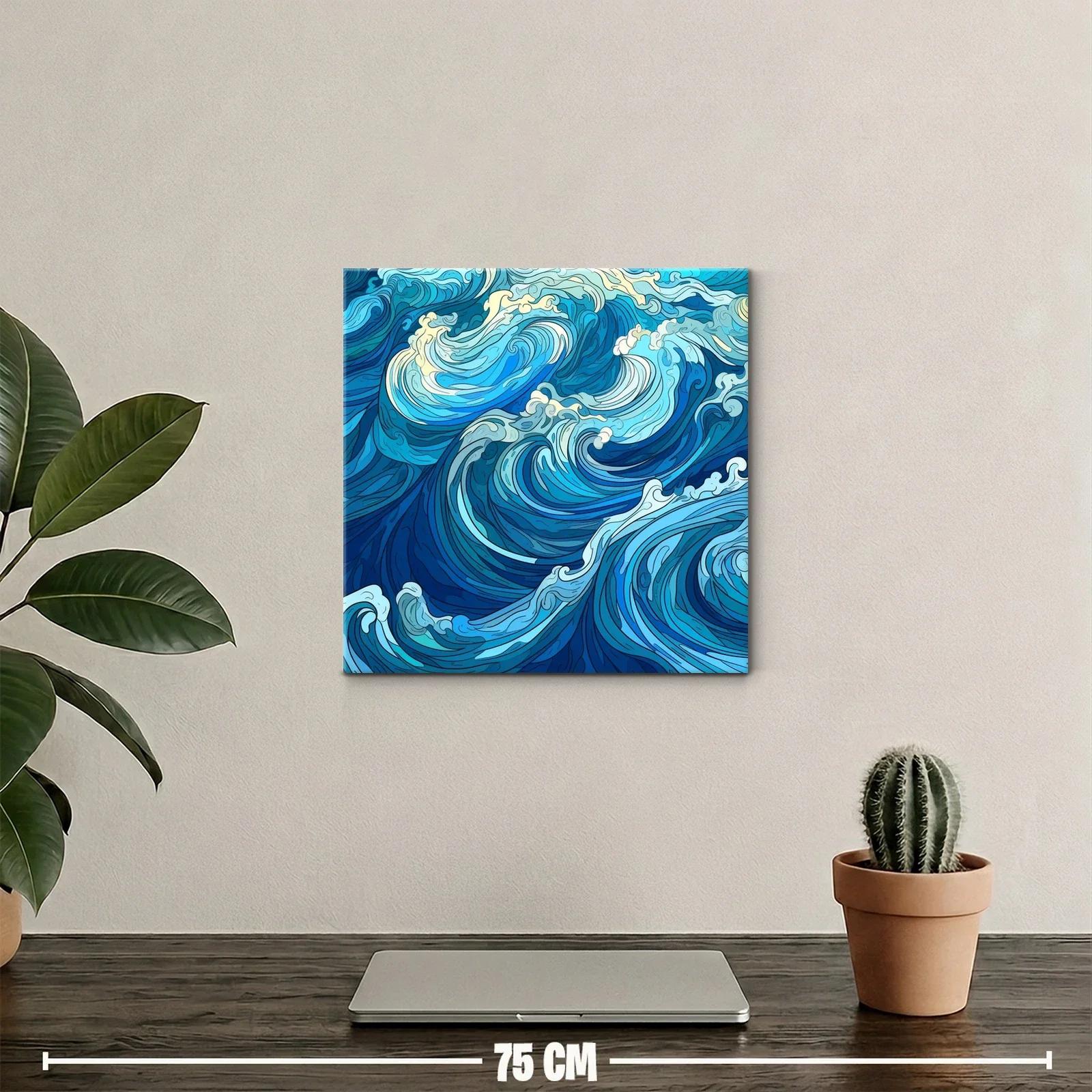 Dinámica composición de olas en tonos azules y cremas — miniatura 2
