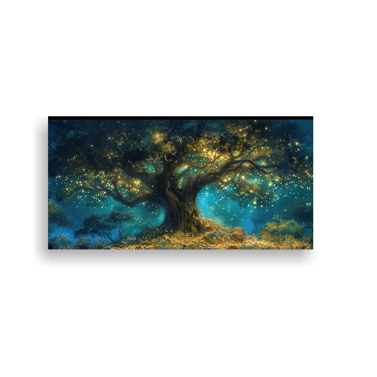 Cuadro Árbol de la Vida con resplandor turquesa y dorado — imagen principal