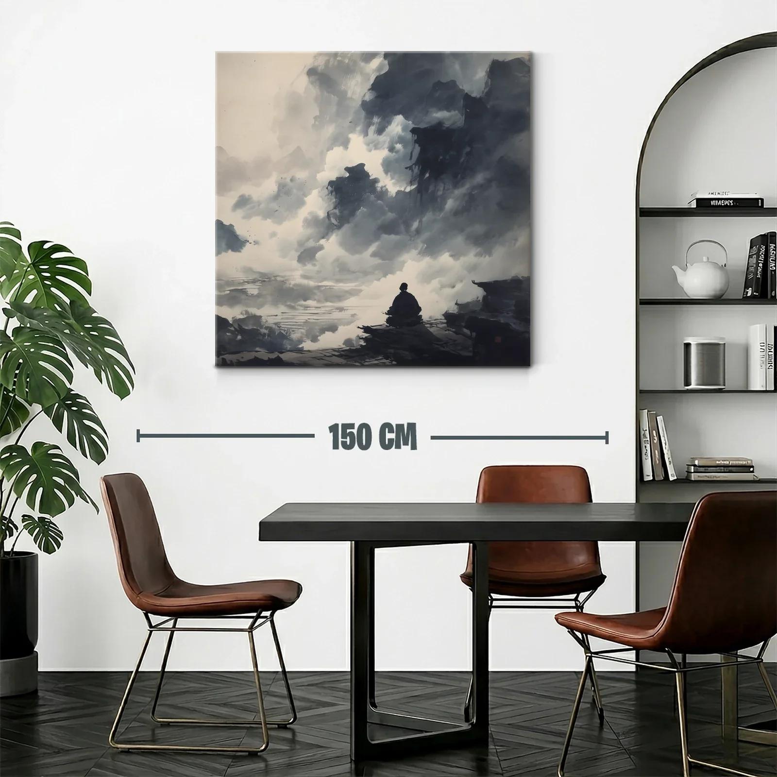 Paisaje contemplativo entre nubes y montañas en gris — miniatura 2