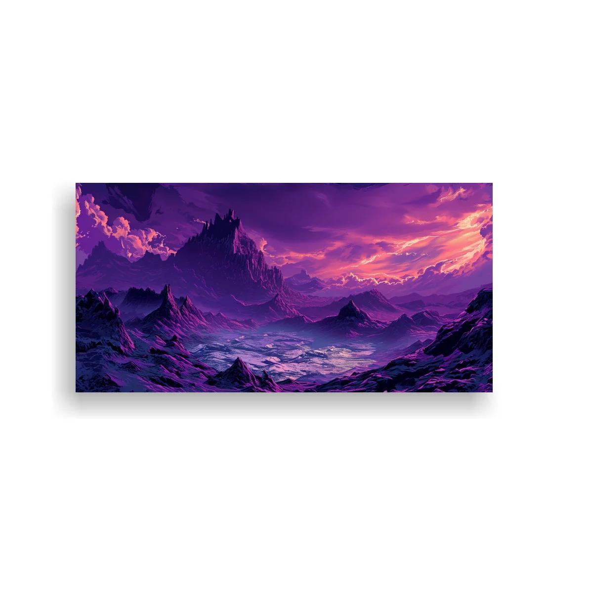 Cuadro paisaje montañoso fantástico con valle nebuloso