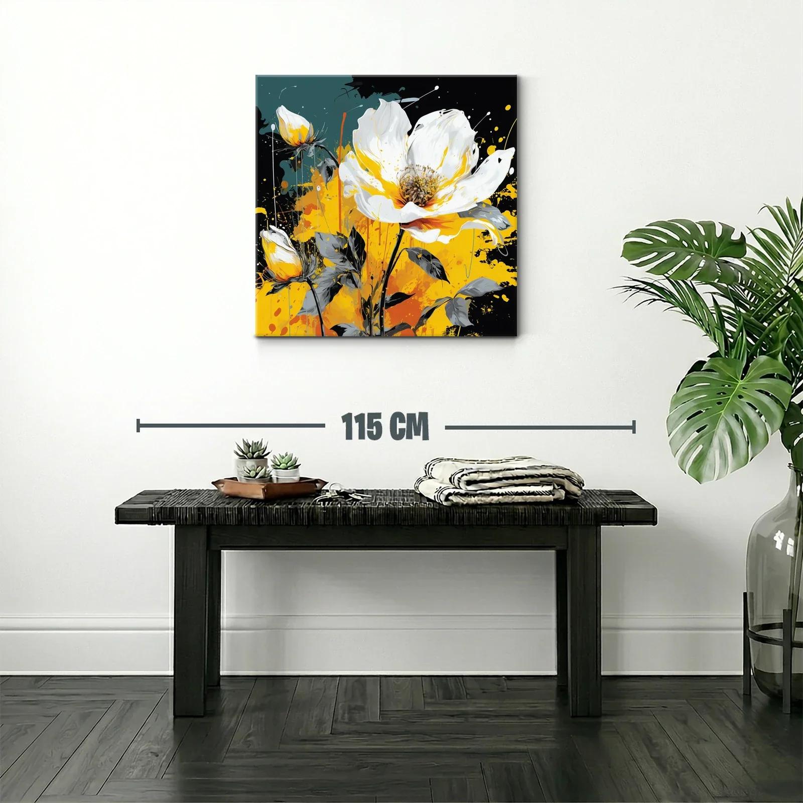 Cuadro floral vibrante con tonos amarillos y blancos — miniatura 2