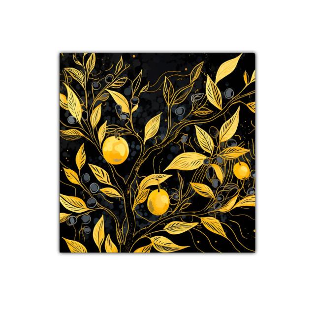 Cuadro decorativo de ramas doradas sobre fondo negro