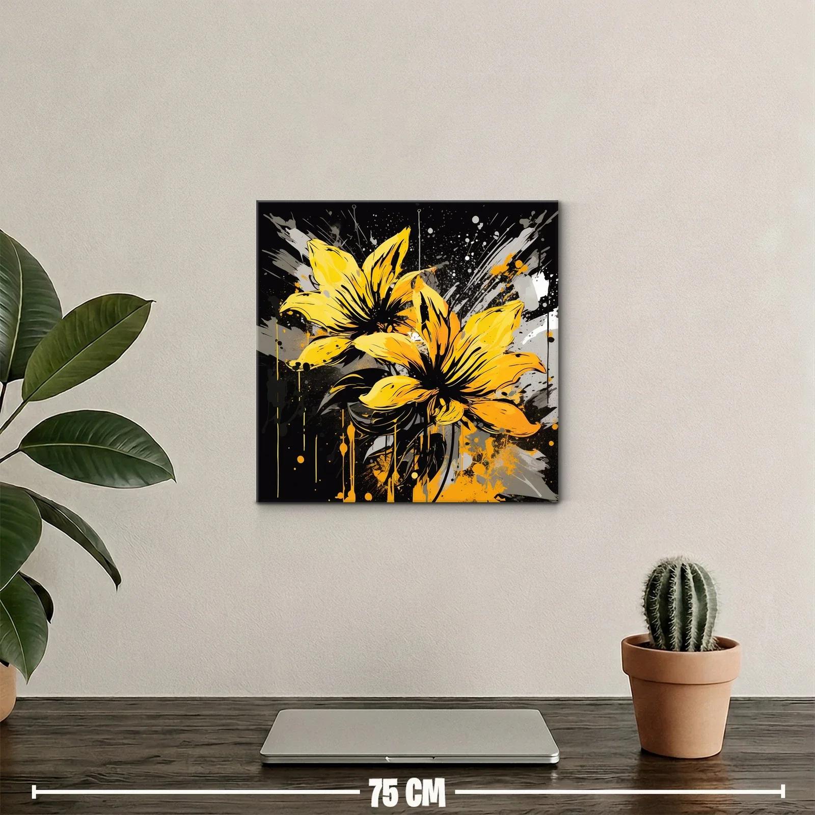 Vibrante cuadro floral con tonos amarillos y contrastes oscuros — miniatura 2