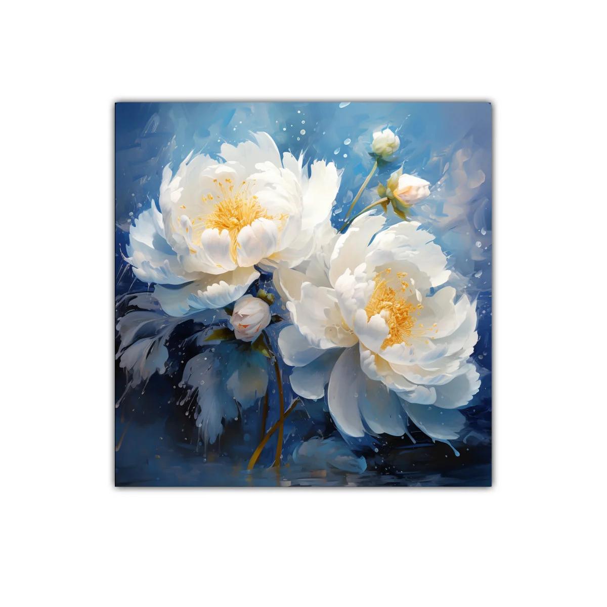 Flores blancas delicadas sobre fondo azul vibrante — imagen principal