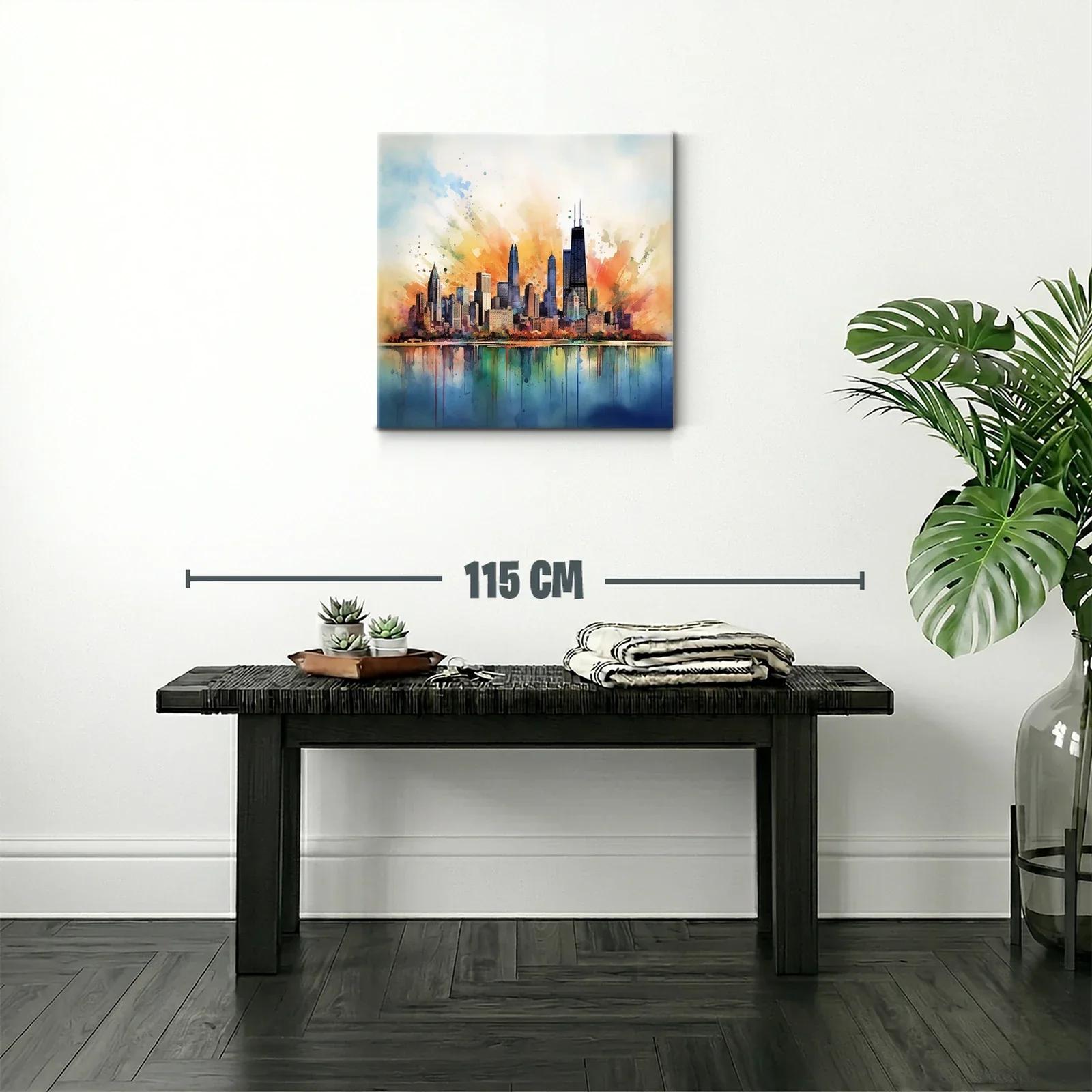 Vibrante ciudad con reflejos en tonos cálidos y fríos — miniatura 2