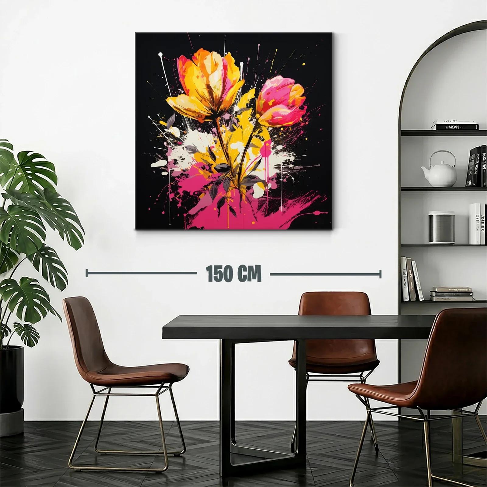 Cuadro floral vibrante con tonos rosas y amarillos intensos — miniatura 2