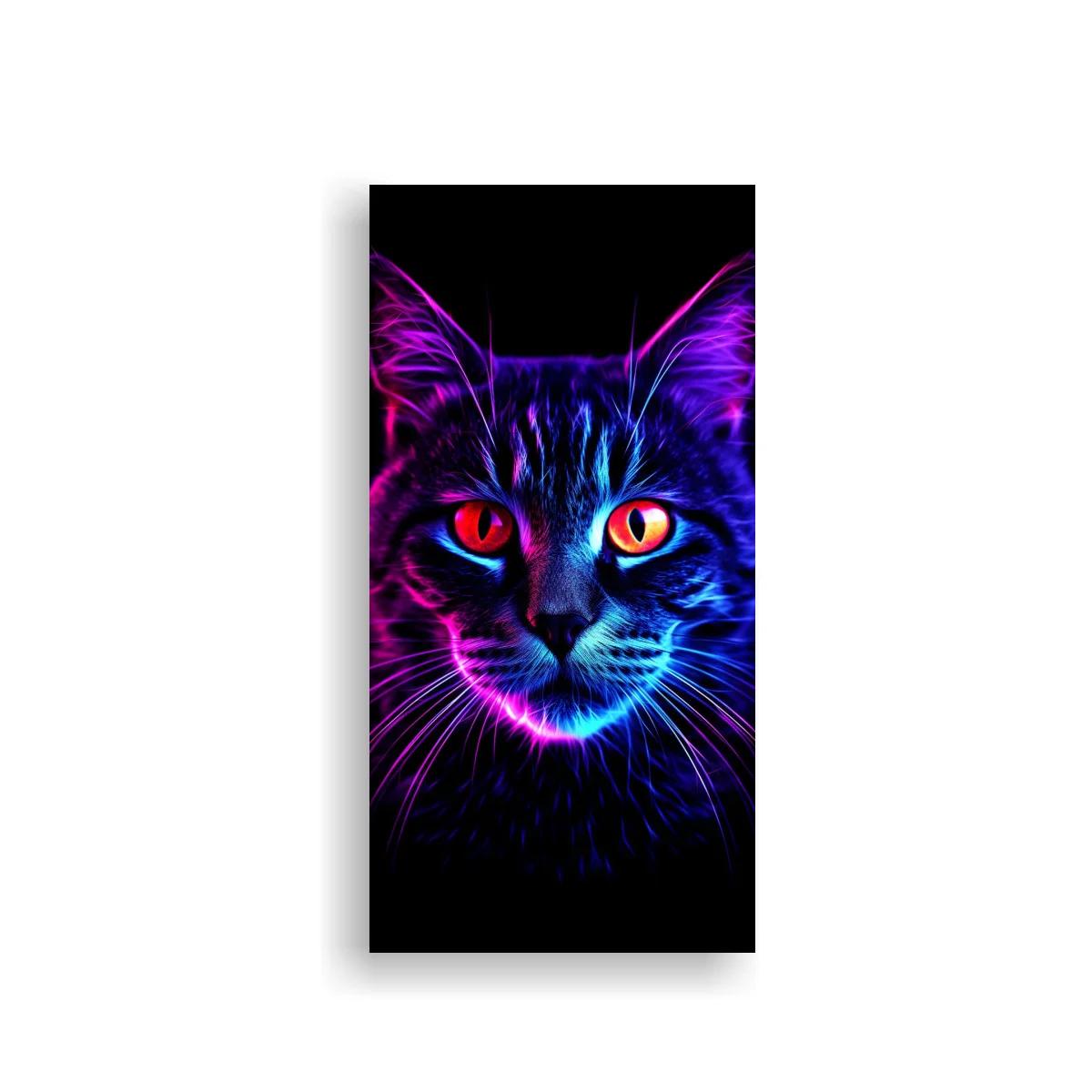 Cuadro rostro de gato en neón violeta y fucsia