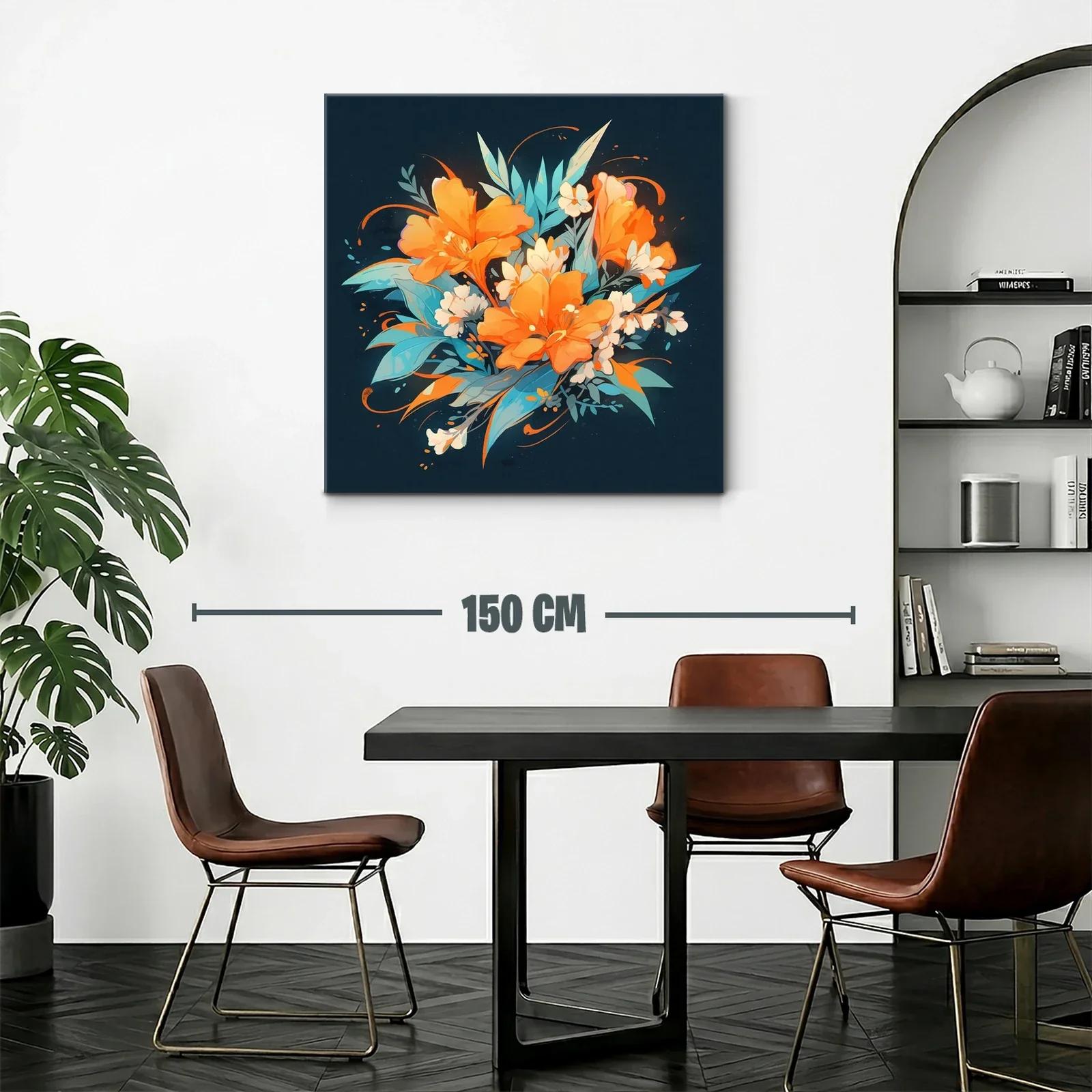 Composición floral vibrante con tonos naranjas y azules — miniatura 2