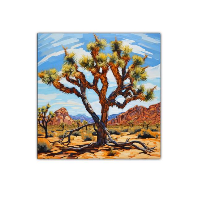 Paisaje desértico con árbol en tonos cálidos y cielos azules