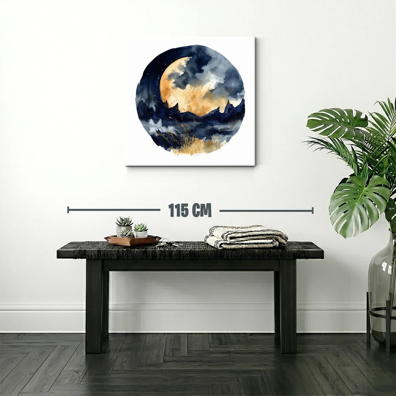 Paisaje nocturno con luna llena y montañas estilizadas — miniatura 2