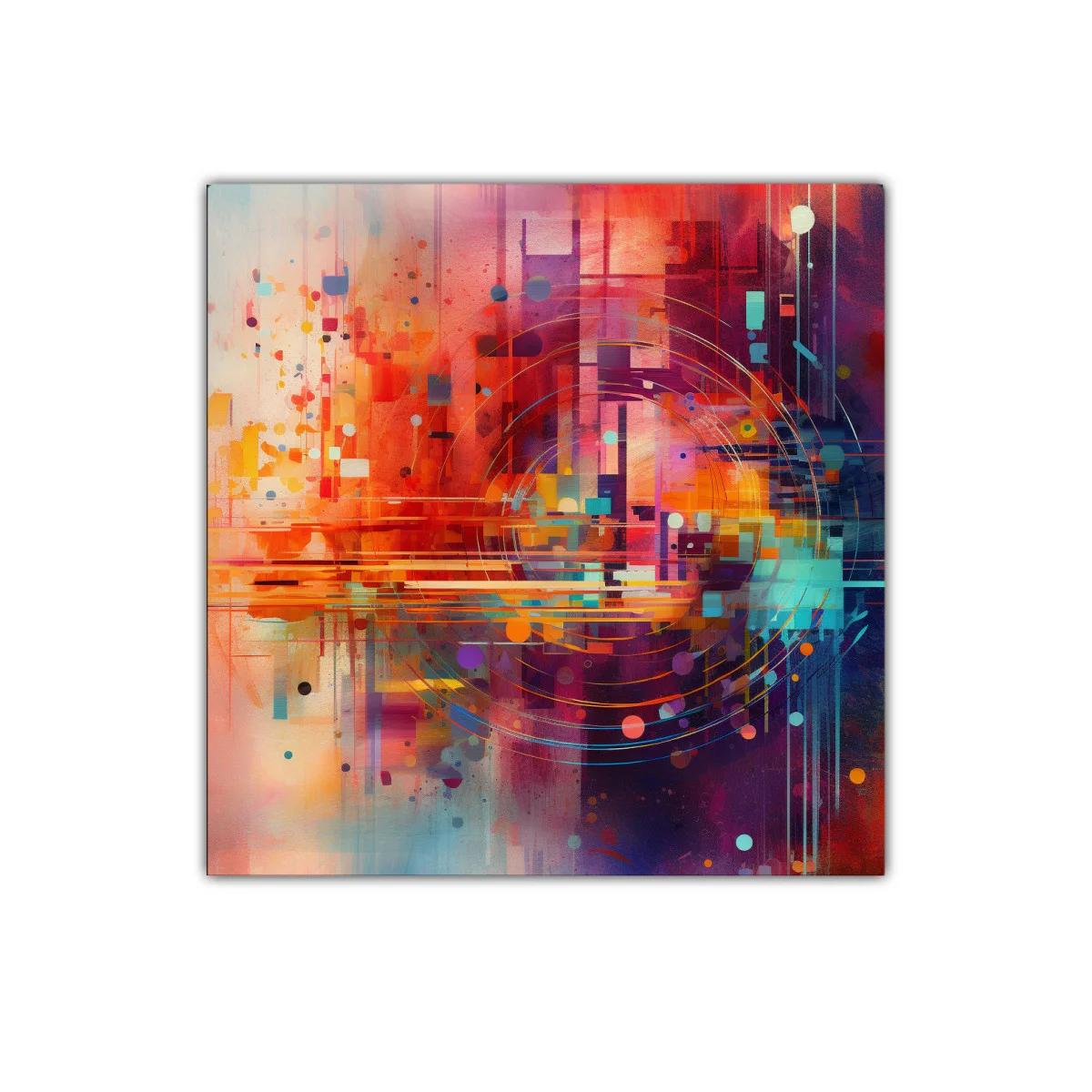 Cuadro abstracto con formas circulares y colores vibrantes