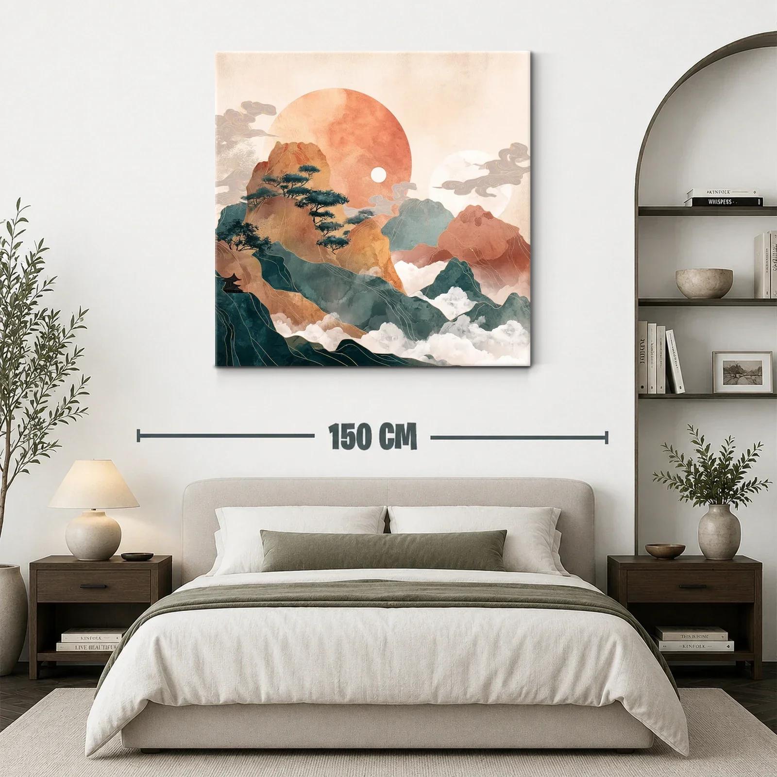 Paisaje de montañas con sol y niebla en tonos cálidos — miniatura 3