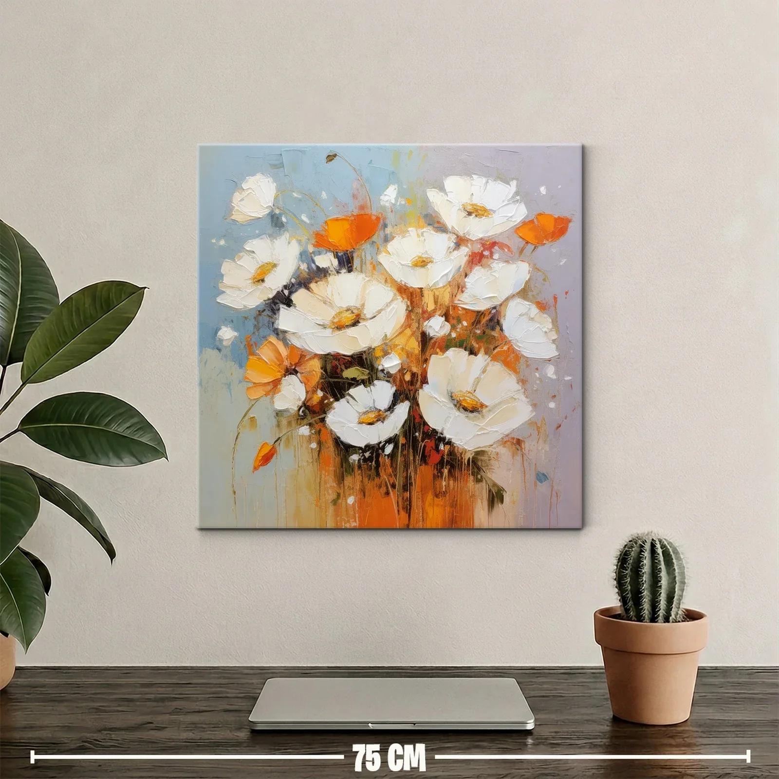 Cuadro de flores blancas y naranjas con toque abstracto — miniatura 2