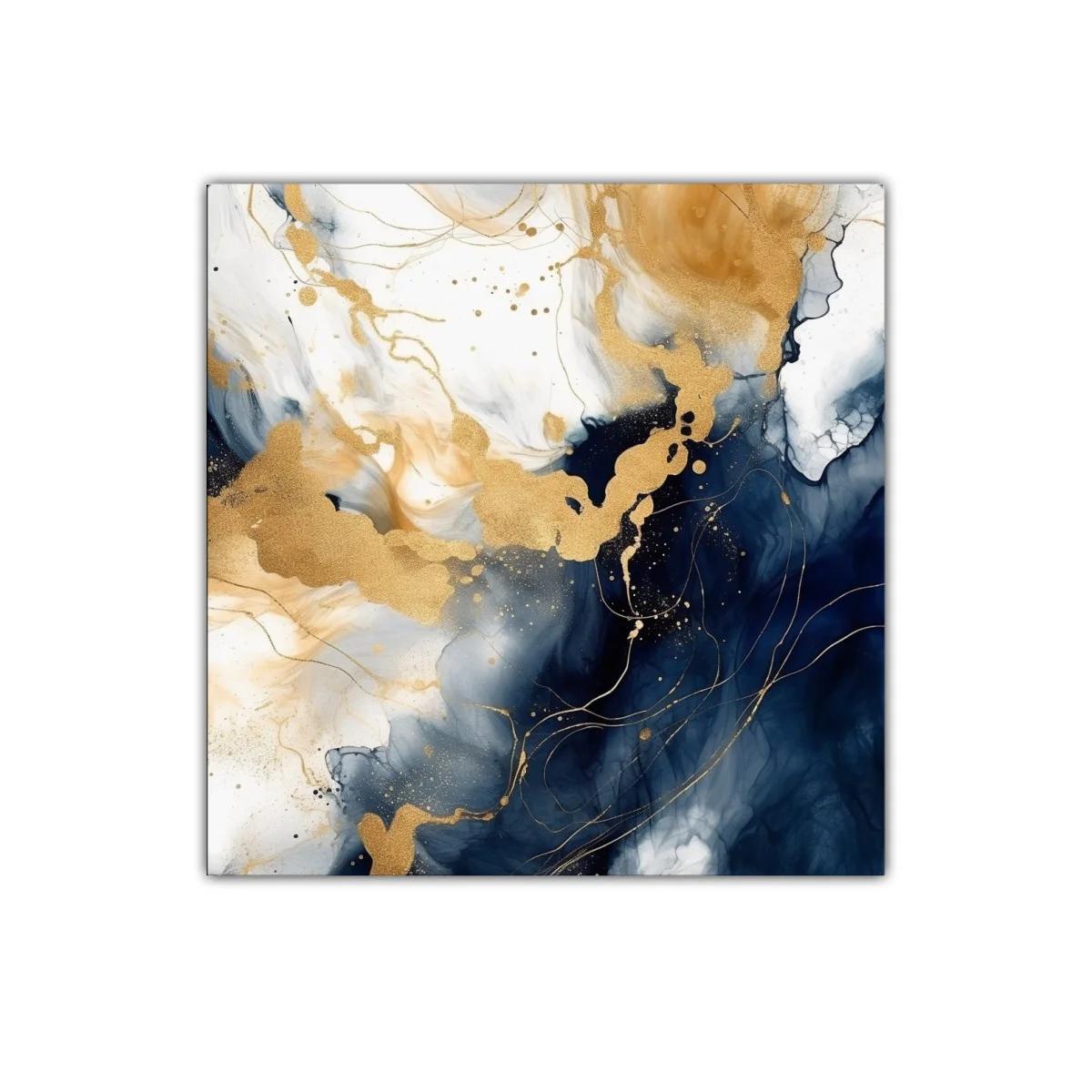Cuadro abstracto con toques dorados y tonos azules intensos
